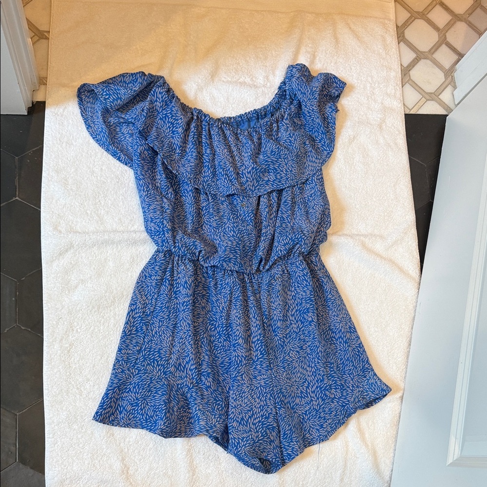 Blue Sky Blue Floral Off-Shoulder Romper
